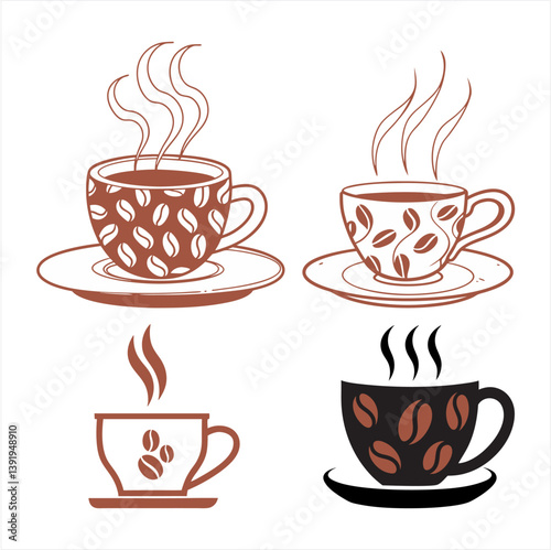 coffee cup vector eps with coffee bean pattern and steam design
