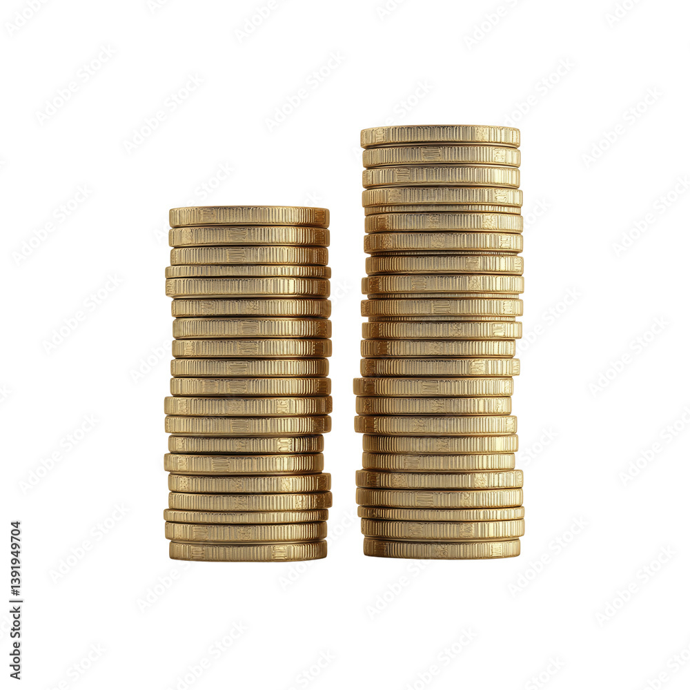 Two Stacks of Gold Coins Representing Financial Growth and Investment Two Stacks of Gold Coins Representing Financial Growth and Investment