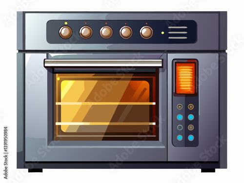 vector illustration of a modern built-in oven with a transparent glass door and digital control panel, isolated on a white background, highly detailed