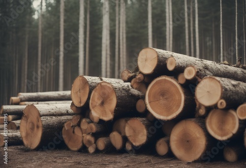 pine logging forest timber spruce trees log pile trunks wood industry brown nature stacked wooden artificial intelligence tree resource ai trunk environment firewood forestry timbering material bark