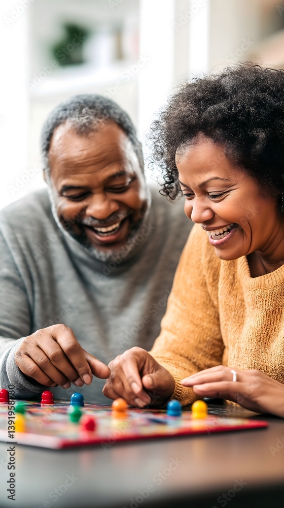 Fototapeta premium Seniors enjoying a board game together in a cozy living room during afternoon. Generative AI