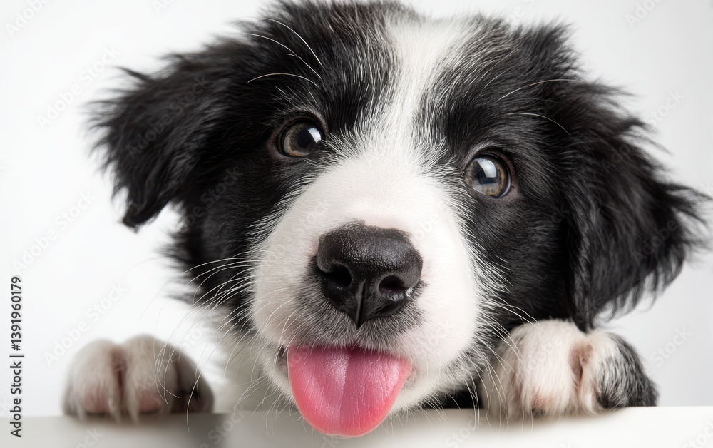 A close-up portrait of a playful Border Collie puppy, pure white background A close-up portrait of a playful Border Collie puppy, pure white background