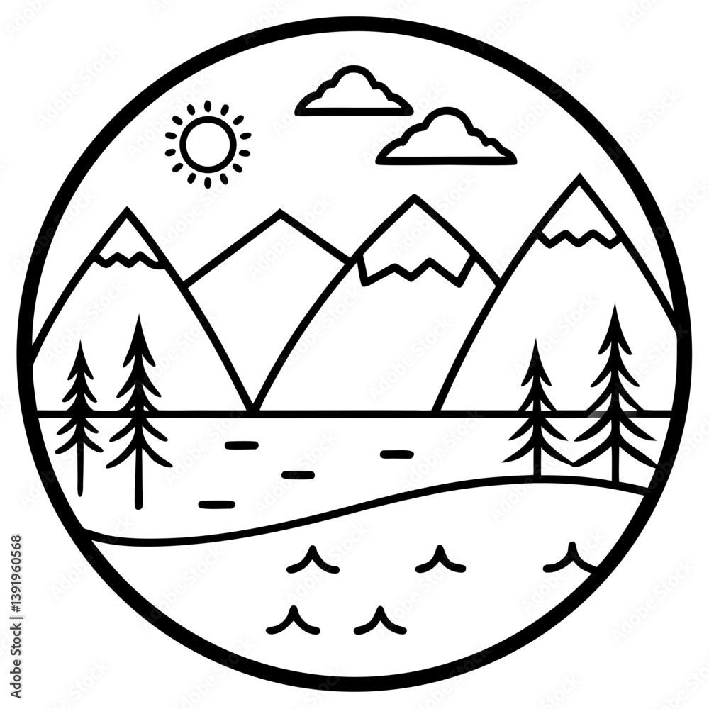 Capture Nature Vector Line Art - Printable AI Design on White Background Capture Nature Vector Line Art - Printable AI Design on White Background