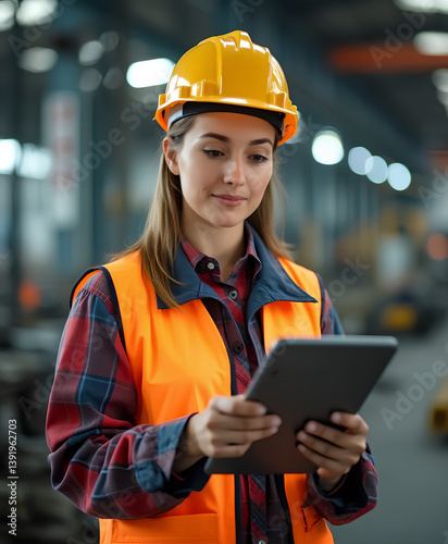 Factory Supervisor Reviewing Data on Tablet, Generative AI
