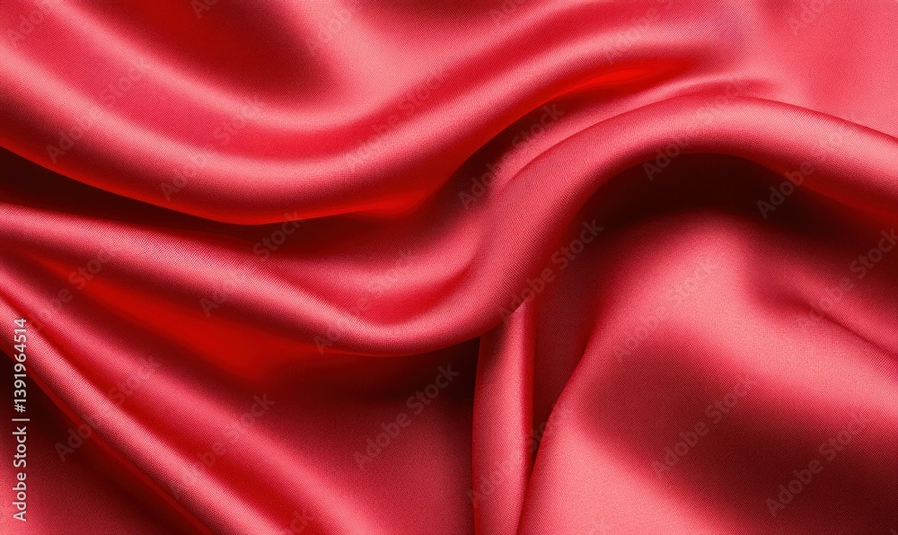 Fototapeta premium Close-up of luxurious red silk fabric with elegant folds and waves creating a smooth texture.