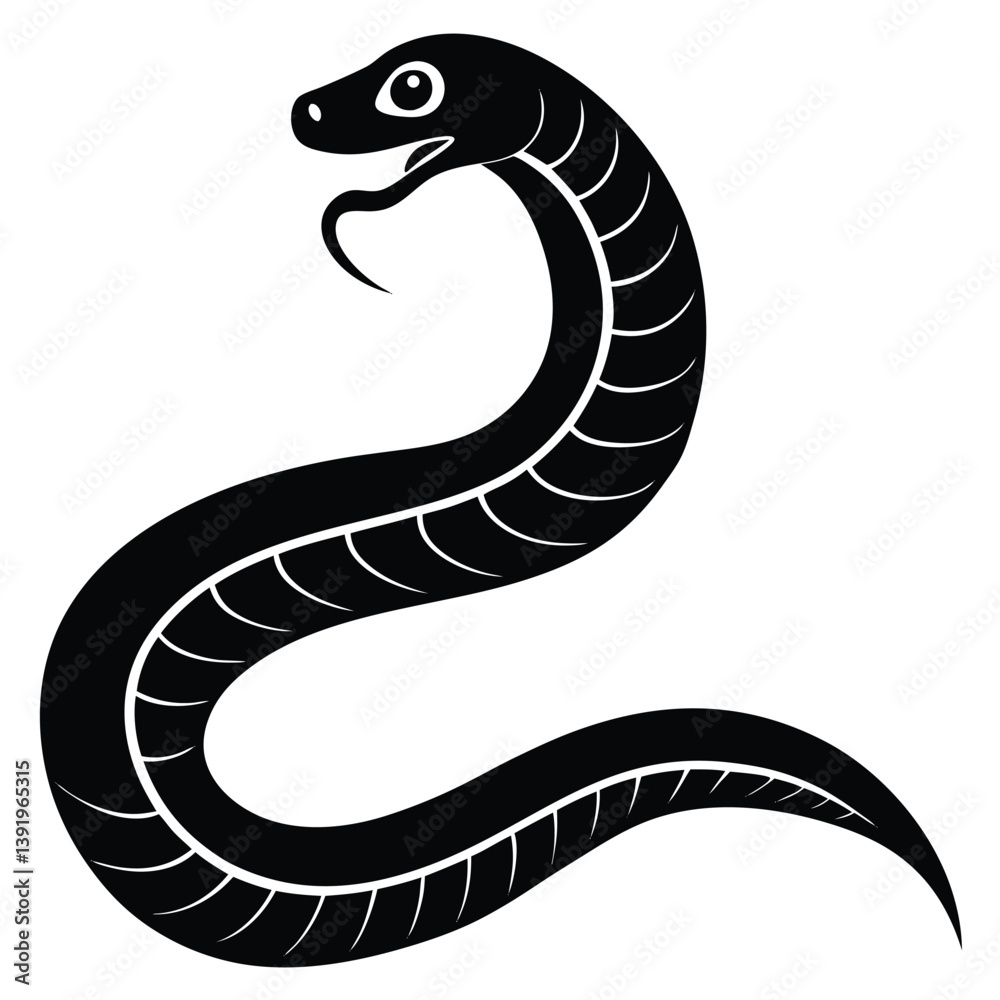 Fototapeta premium snake Black and white vector illustration animal silhouette for t shirt, black and white snake silhouette vector illustration, vector illustration of a snake silhouette isolated on white background.