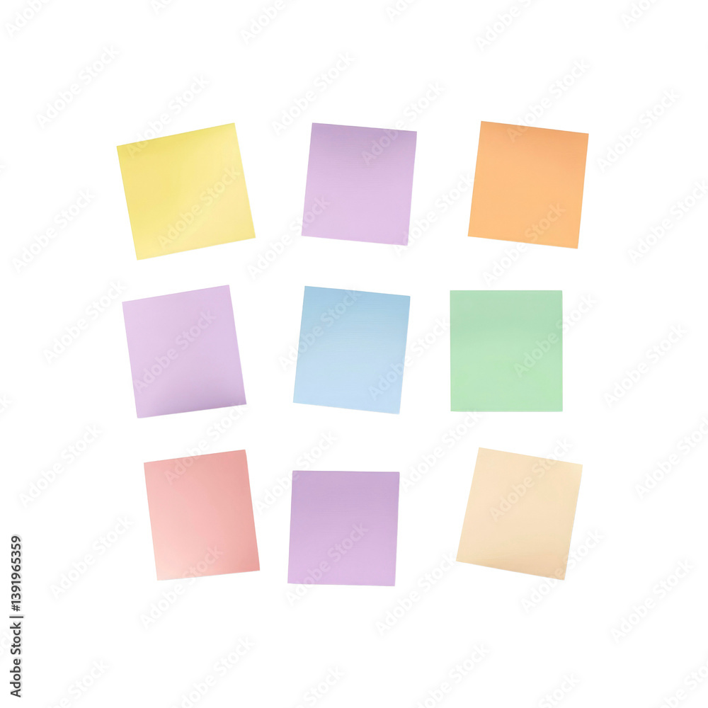 Pastel Colored Sticky Notes Scattered on Transparent background Pastel Colored Sticky Notes Scattered on Transparent background