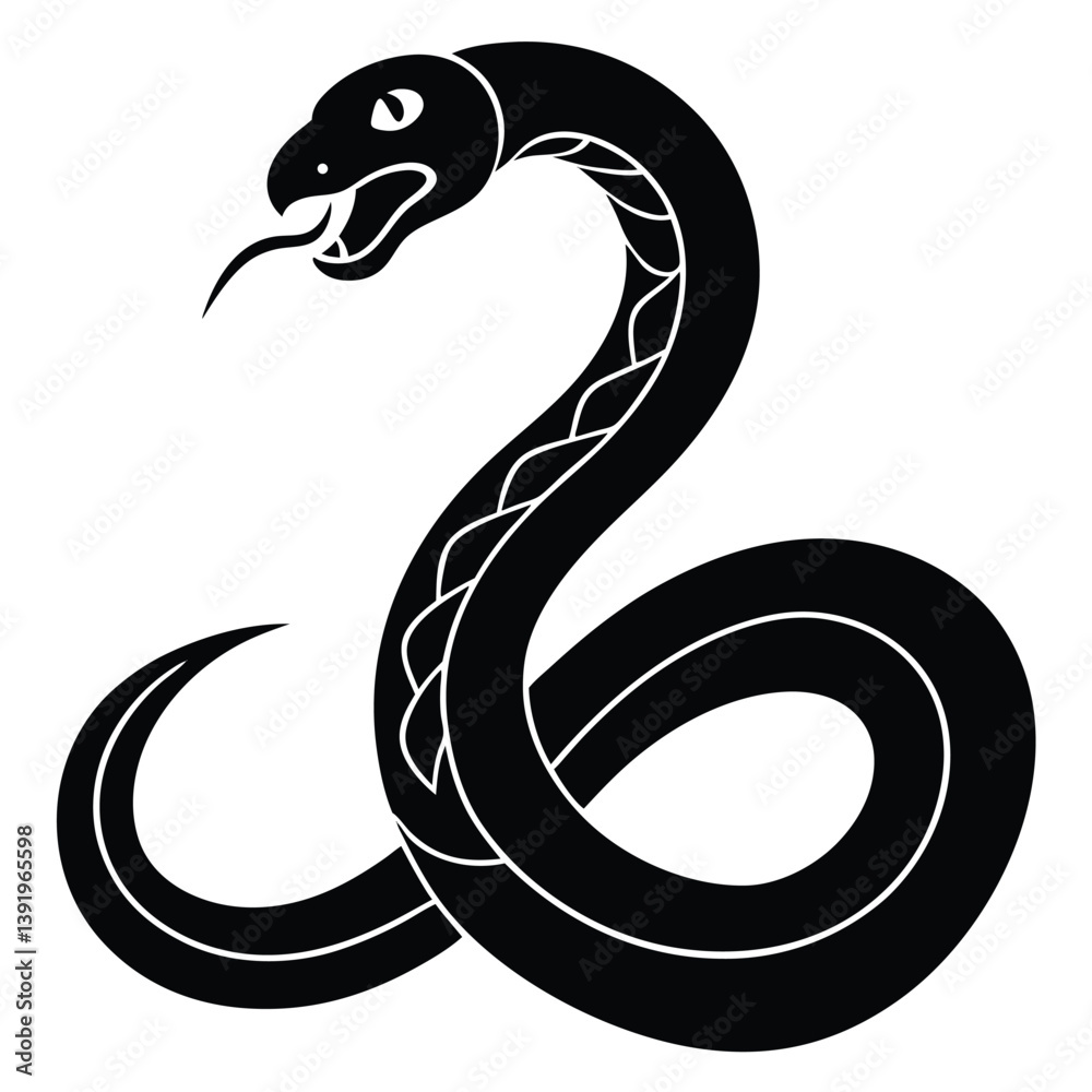Naklejka premium snake Black and white vector illustration animal silhouette for t shirt, black and white snake silhouette vector illustration, vector illustration of a snake silhouette isolated on white background.