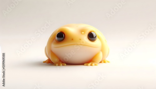 A cute baby spray toad in 3D with round body and delicate limbs calmly posed on white