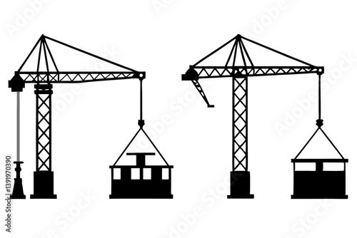 set of Construction Crane silhouette vector illustration