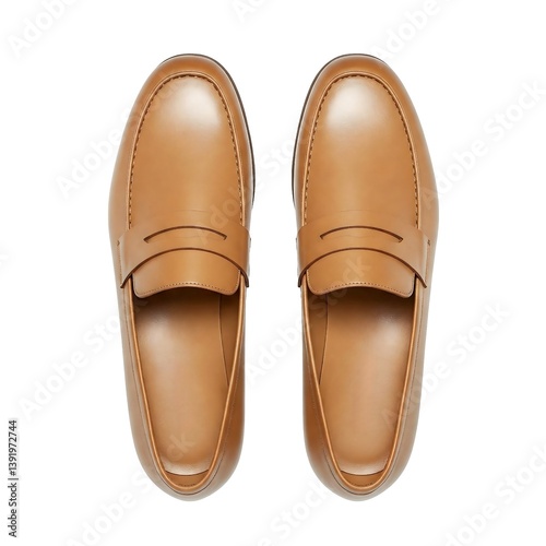 A pair of rich tan leather loafer isolated on white background
