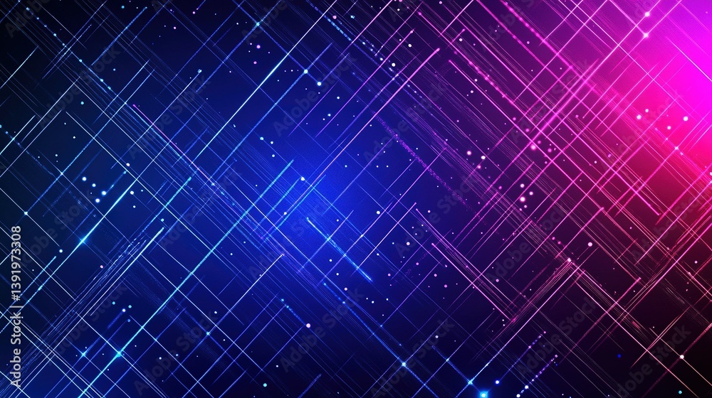 Fototapeta premium Futuristic geometric grid background, neon blue and purple lights cyberpunk style, high tech digital abstract design for modern technology concept.