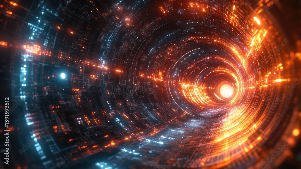 Fototapeta premium Abstract futuristic tunnel background with glowing lights and intricate details