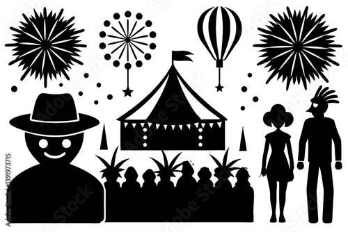 Celebrations with fireworks, a tent, and visitors enjoying a festive atmosphere at a lively event