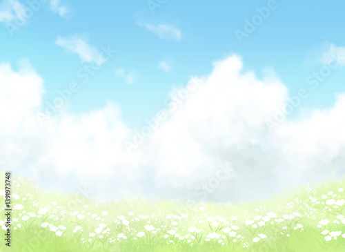 Fototapeta Naklejka Na Ścianę i Meble -  花畑のある風景