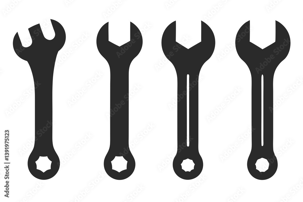 set of Mechanic Wrench silhouette vector illustration set of Mechanic Wrench silhouette vector illustration