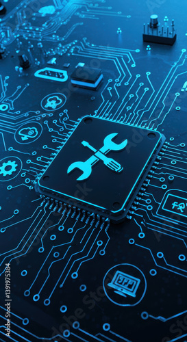 Wallpaper Mural Tech Support Chip: Repair, Maintenance & Innovation in Blue Circuit Board Design - IT, Engineering, & Digital Solutions Torontodigital.ca