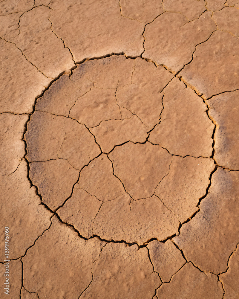 Circular Cracked Earth Pattern in Dry Landscape Showing Texture and Natural Design Circular Cracked Earth Pattern in Dry Landscape Showing Texture and Natural Design