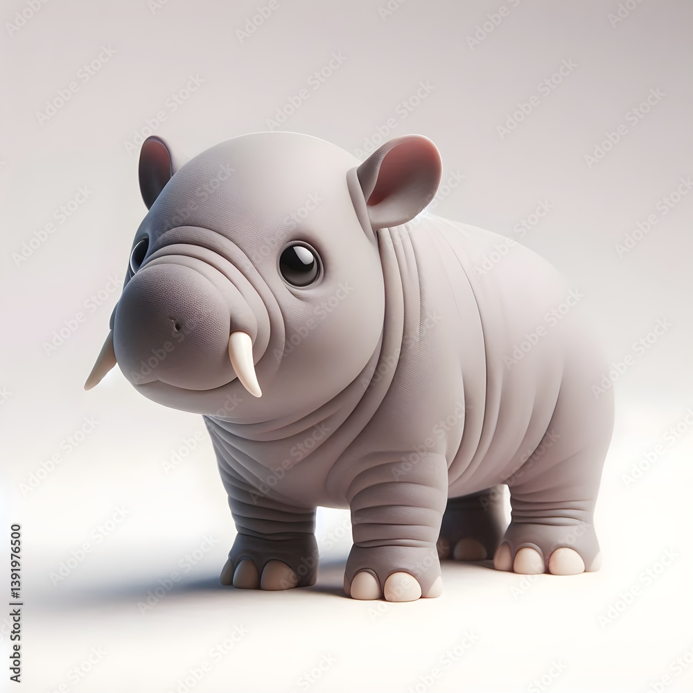 A cute baby babirusa is rendered in 3D with rounded body and soft look A cute baby babirusa is rendered in 3D with rounded body and soft look
