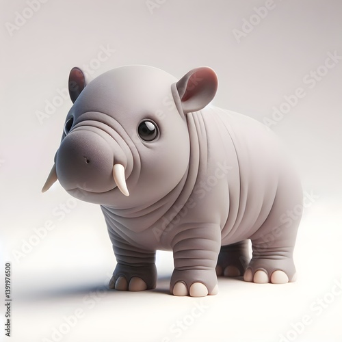 A cute baby babirusa is rendered in 3D with rounded body and soft look