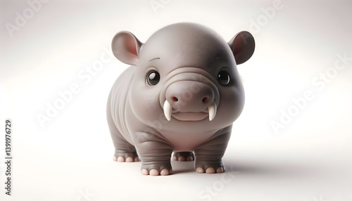 A baby babirusa is standing calmly with tiny tusks and soft expression