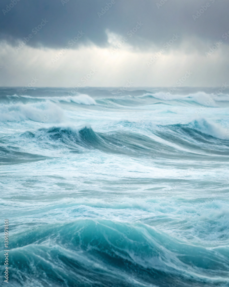 Fototapeta premium Dramatic Ocean Waves Under Cloudy Sky Capturing a Stormy Seascape Moment