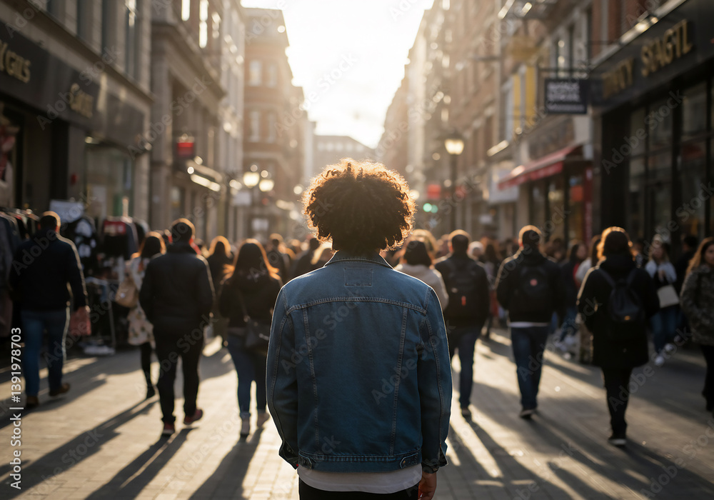 Person Walking Through a Crowded City Street at Sunset Urban Lifestyle, People, and Architecture. Person Walking Through a Crowded City Street at Sunset Urban Lifestyle, People, and Architecture.