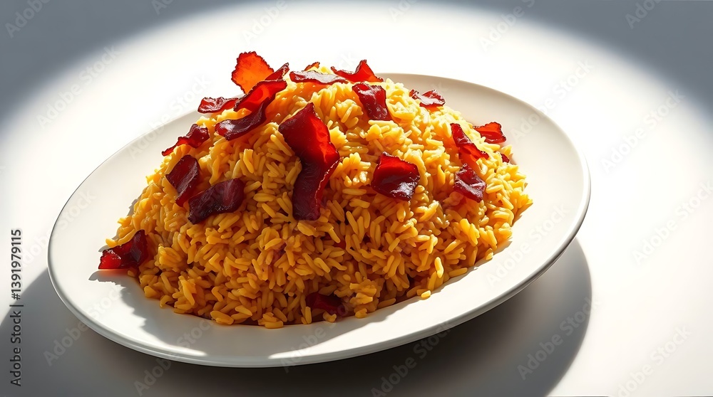 Golden Risotto with Crispy Beetroot Chips on a White Plate: Creamy Italian Rice Dish, Vibrant Vegetarian Cuisine, Elegant Food Presentation Golden Risotto with Crispy Beetroot Chips on a White Plate: Creamy Italian Rice Dish, Vibrant Vegetarian Cuisine, Elegant Food Presentation