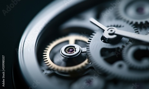 Close-up of a watch mechanism reveals its intricate gears and detailed internal components.