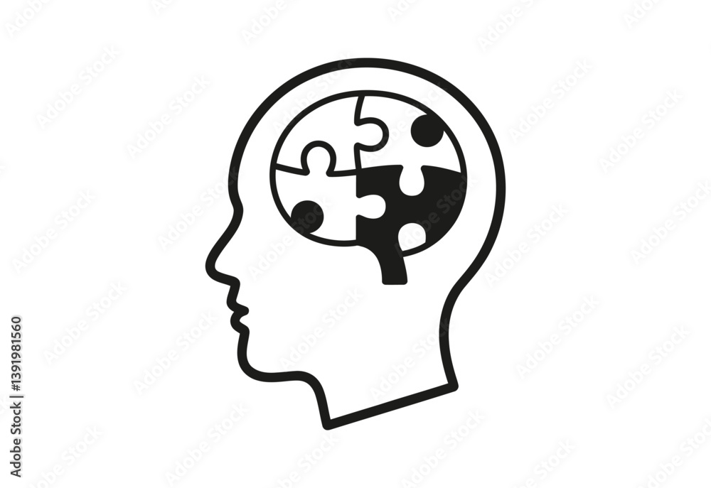 Human Brain Puzzle Icon Mental Health and Mind Symbol Outline Human Brain Puzzle Icon Mental Health and Mind Symbol Outline