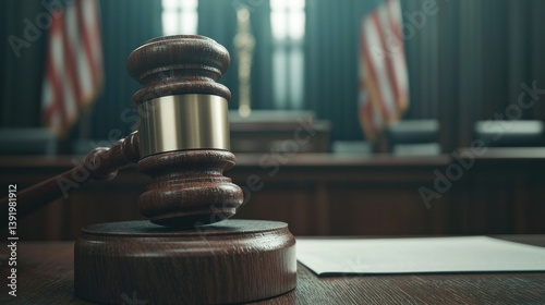 Courtroom action on property seizure and forfeiture legal justice system gavel closeup dramatic atmosphere photo