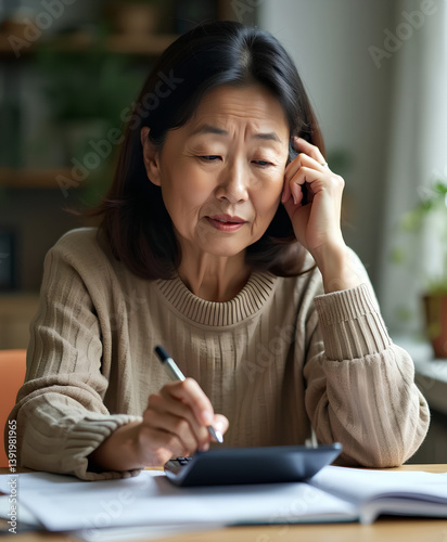 Senior Woman Calculating Bills Financial Planning and Budgeting,Generative AI