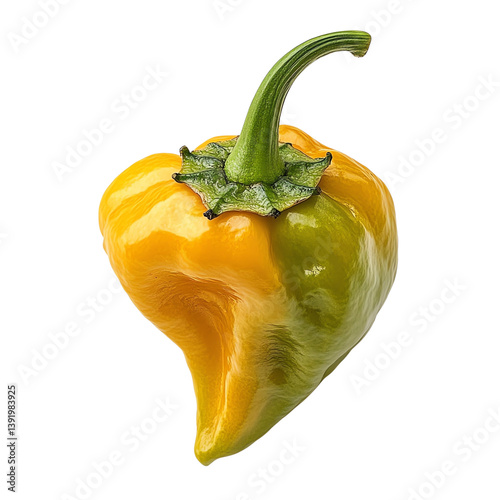 Vibrant Yellow Scotch Bonnet Pepper against a stark black background. A captivating image showcasing the peppers unique shape and color. photo
