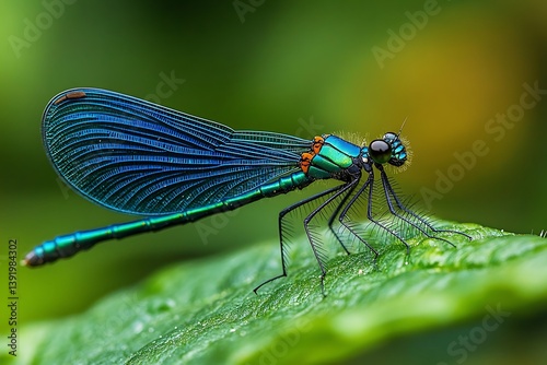 Brilliant Dragonfly on Leaf photo