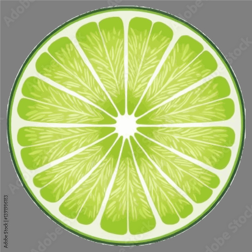 A zesty green silhouette vector icon of a lime slice, cut in half with radiating segments, designed with sharp, icon-like angles for a refreshing sign