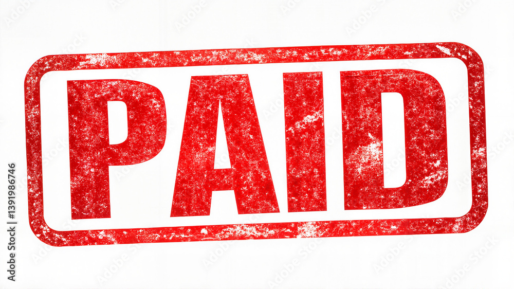 Bold red paid stamp graphic on white background Bold red paid stamp graphic on white background