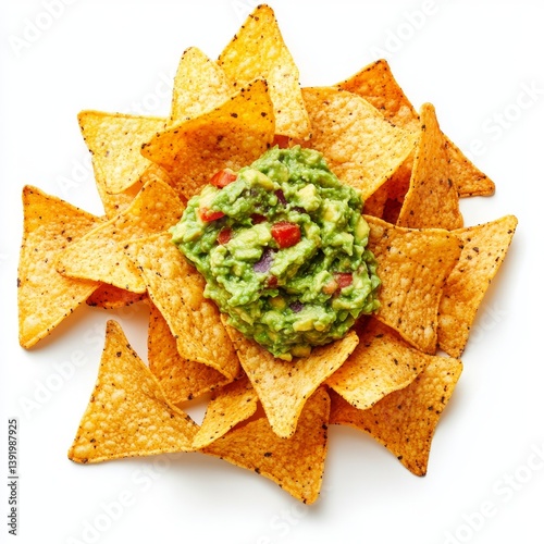 Patacones and a guacamole bowl, displayed on a transparent backdrop