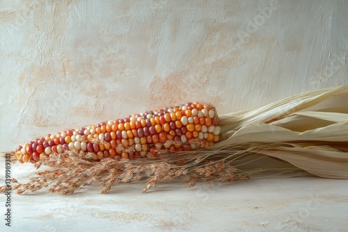 Colorful Indian corn autumn harvest warm tones rustic background fall decor Thanksgiving isolated on transparent background