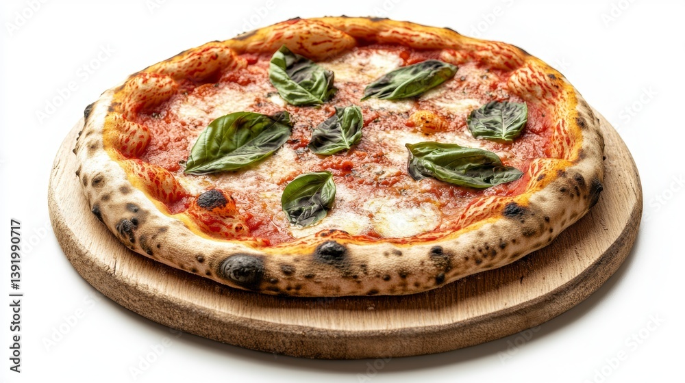 Delicious margherita pizza on wooden board, isolated on white background. Delicious margherita pizza on wooden board, isolated on white background.
