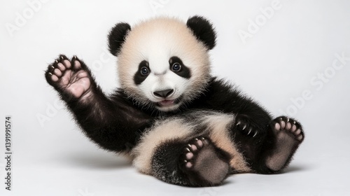 Baby panda waving, studio shot, adorable, happy photo