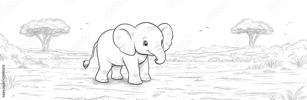Fototapeta premium Elephant coloring page outline made for kids to fill in a book or on a page