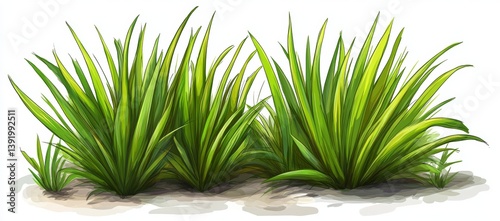 This nature illustration showcases a simple and modern design, featuring a bush doodle line icon, hand-drawn grass, a meadow sketch, a small garden outline, and a scribble