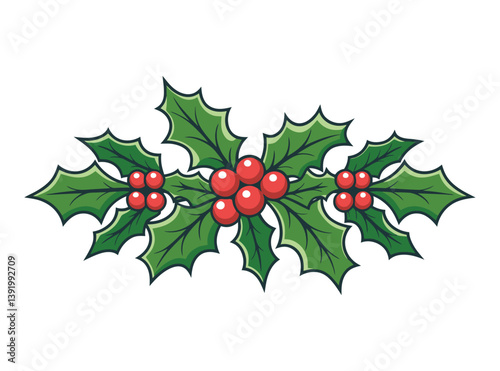 Christmas Holly Leaves and Berries Decorative Illustration