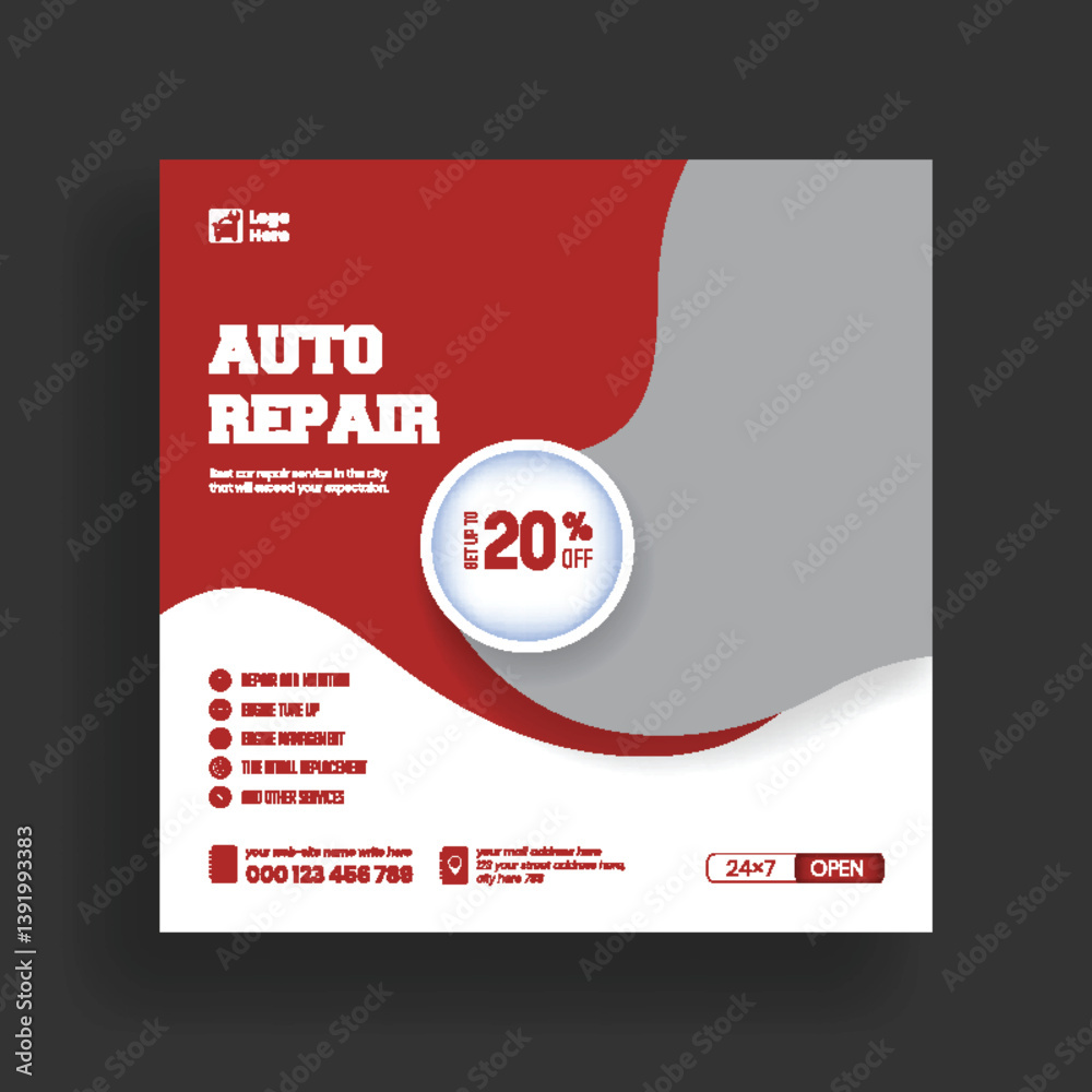 Editable social media post, banner, ad template for auto repair services shop, car wash, or car rental service. suitable for a social media square flyer or poster template design Editable social media post, banner, ad template for auto repair services shop, car wash, or car rental service. suitable for a social media square flyer or poster template design