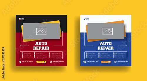 Set of auto car repair service square banner design template. Editable car repair service banner. car repair and car wash social media posts, banners, and web banner design