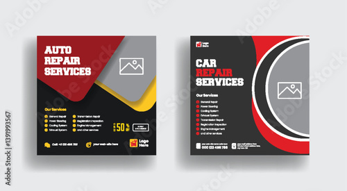Set of auto car repair service square banner design template. Editable car repair service banner. car repair and car wash social media posts, banners, and web banner design
