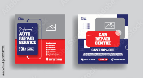 Set of auto car repair service square banner design template. Editable car repair service banner. car repair and car wash social media posts, banners, and web banner design