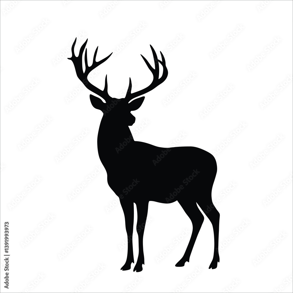 Obraz premium Deer Silhouette, Deer Art, Deer Clipart, Deer Vector, Deer Icon, Deer Head Silhouette, Deer Outline, Deer Shape, Deer Drawing, Deer Graphic, Buck Silhouette, Doe Silhouette, Forest Deer Art, Wildlife 