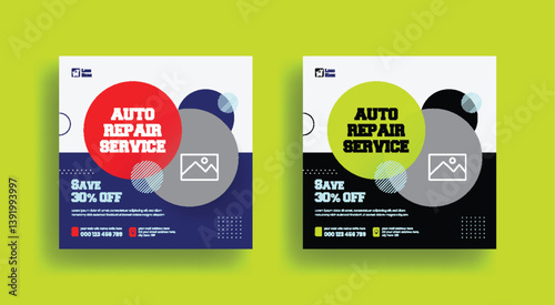 Set of auto car repair service square banner design template. Editable car repair service banner. car repair and car wash social media posts, banners, and web banner design