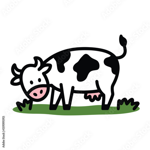 Cute Grazing Cow Cartoon Illustration